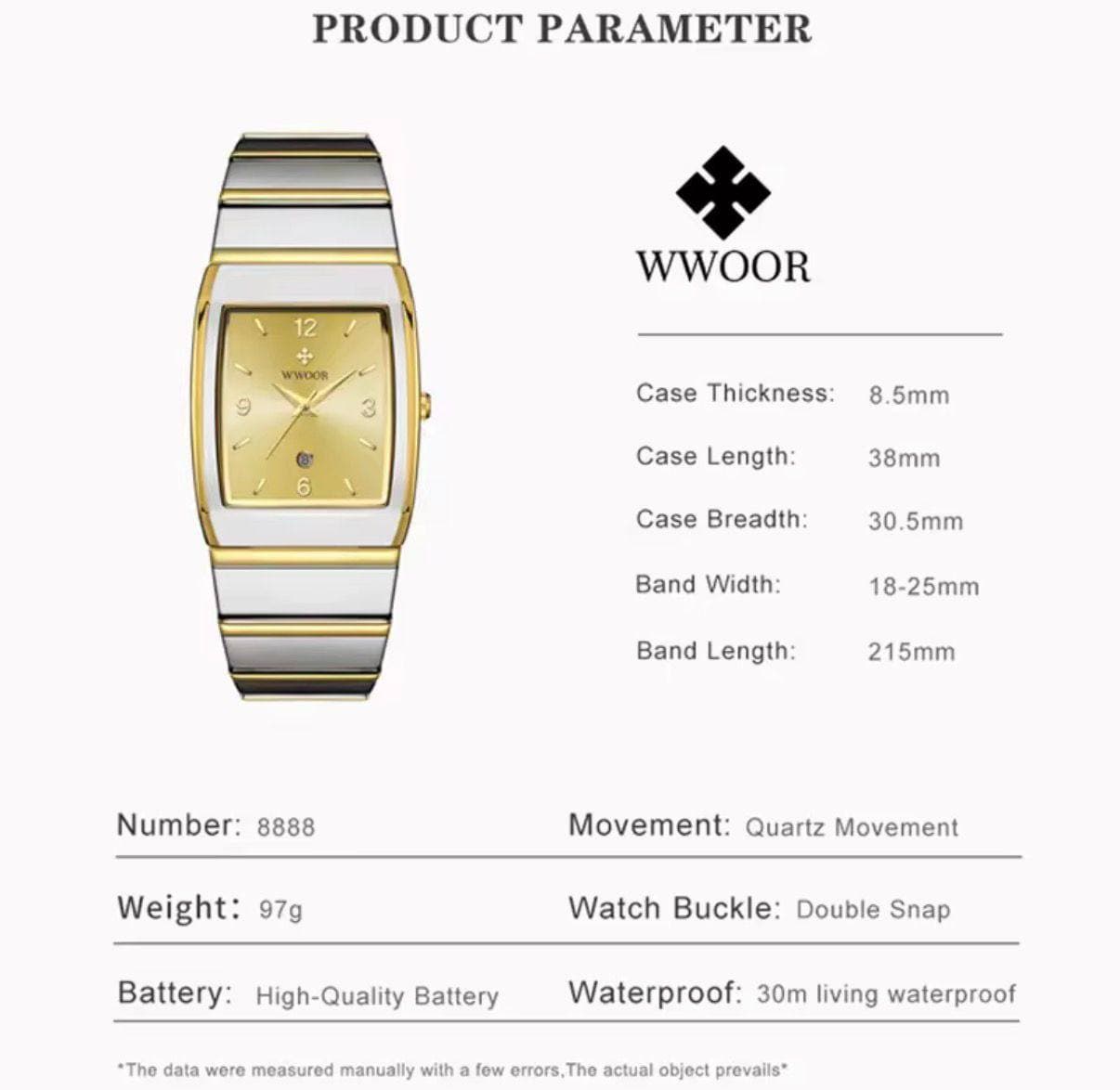 WWOOR SQUARE MEN WATCH #8888 view 2